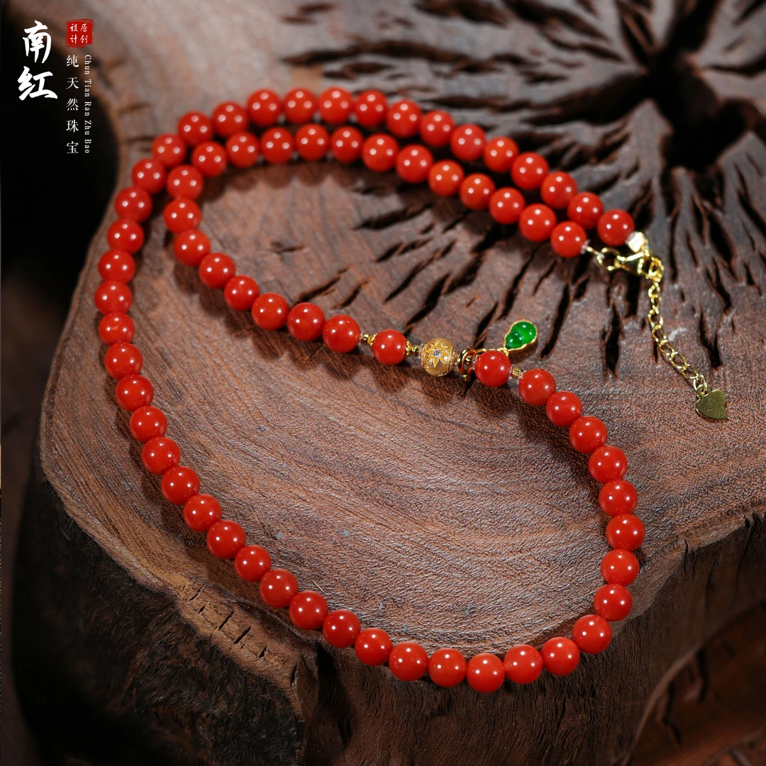 【桃总推荐】diy瓦西南红6mm圆珠项链/约45cm@@ZY50925032