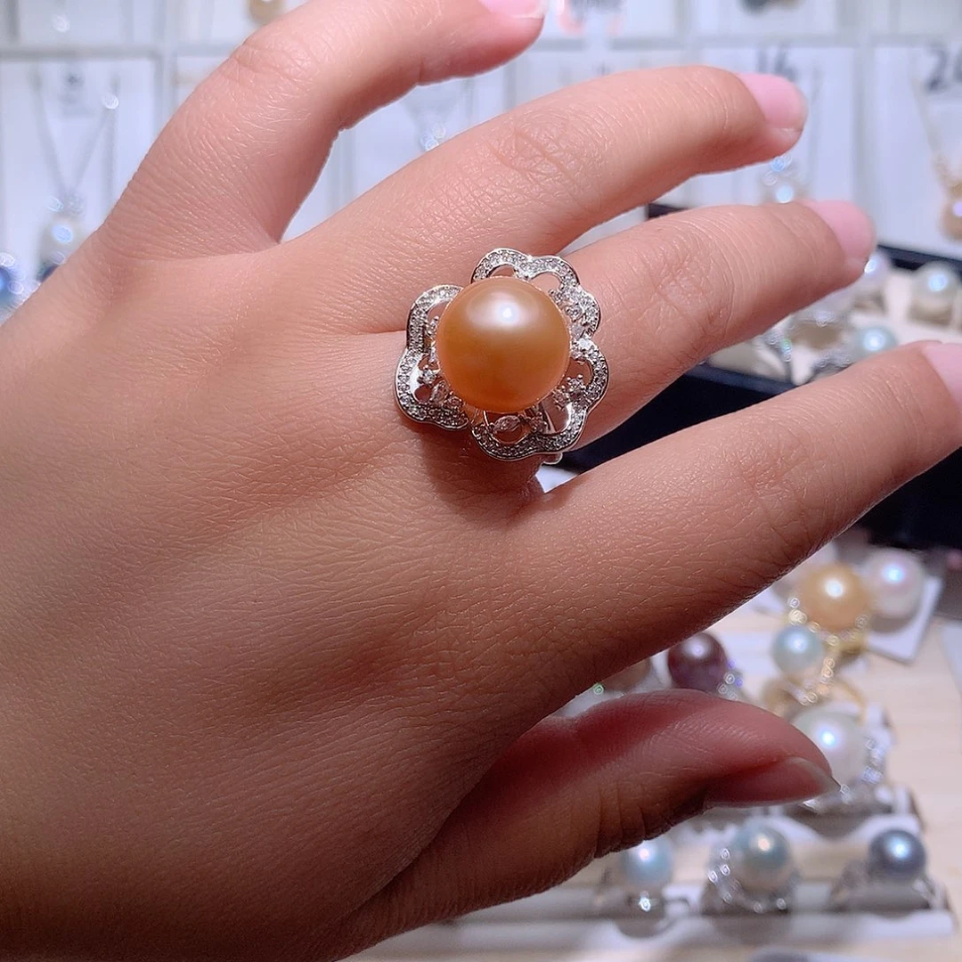 银S925镶嵌淡水珍珠戒指CC13+