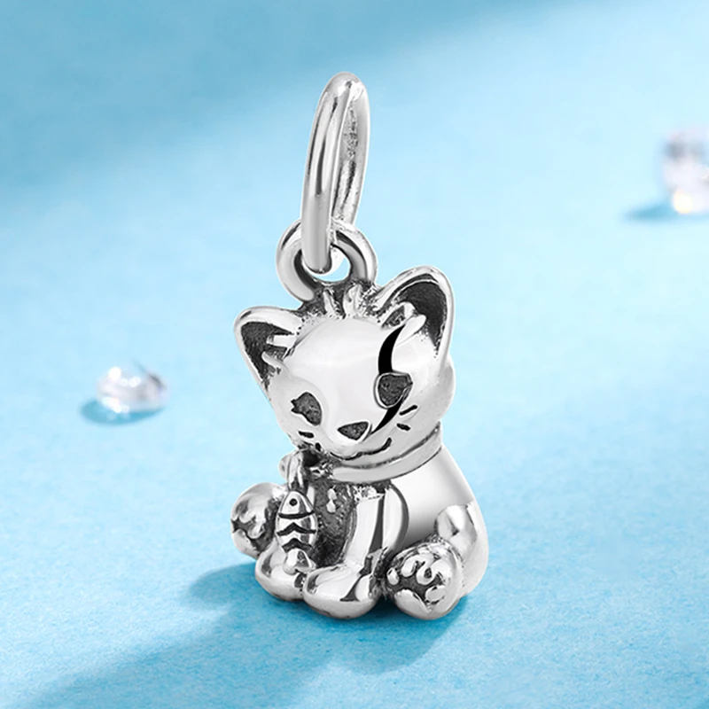 吊坠925银 潘家同款s925银手链串珠招财猫女款百搭锁骨链生日礼物