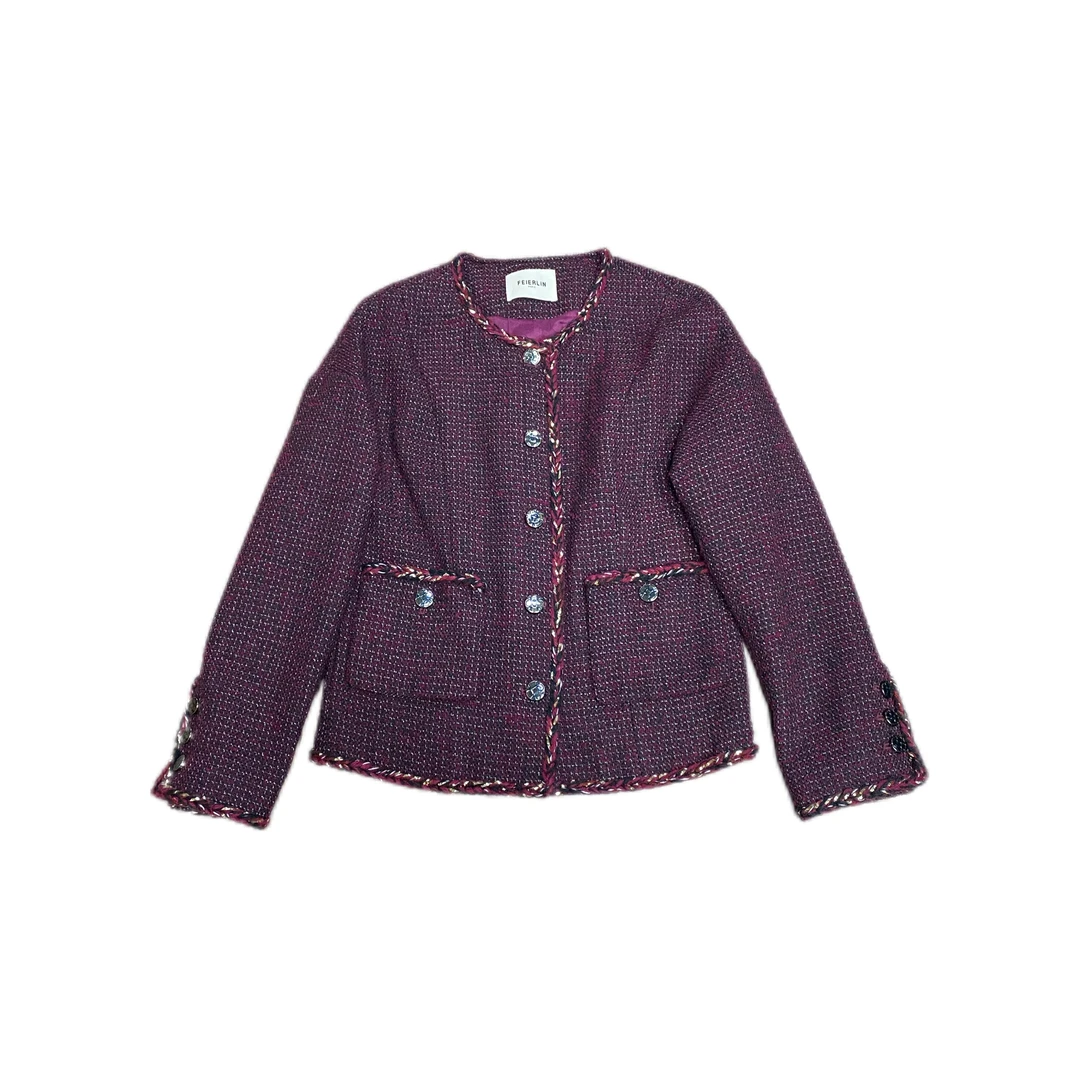 法式复古精致金丝格纹小香风红色外套