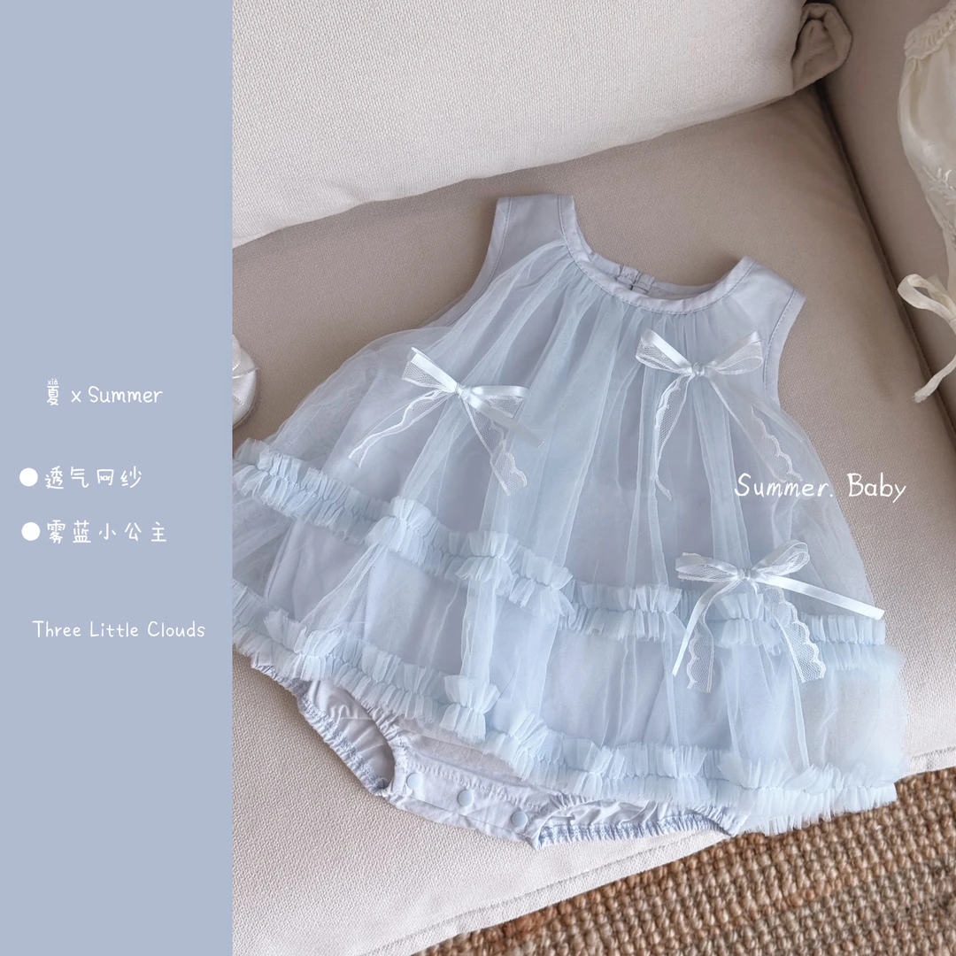 三小朵3057【艾莎公主】婴幼儿女宝宝蓝色哈衣裙可爱夏季甜美旗袍