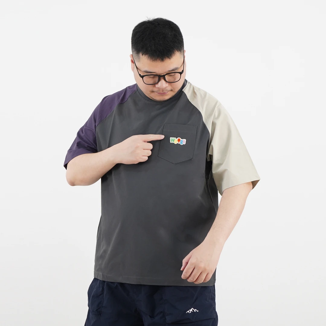 异色袖。速干男士短袖T恤口袋刺绣宽松休闲胖子大码夏WC-Y552