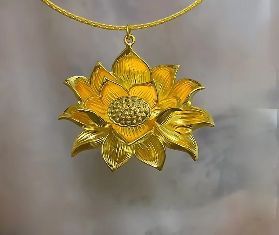 足金999  5D莲花吊坠 黄金吊坠司凤同款淑女百搭（不含链）