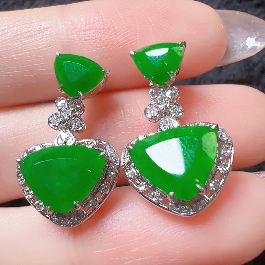 翡翠18K金镶嵌耳饰签收后24小时鉴赏期，过时不退