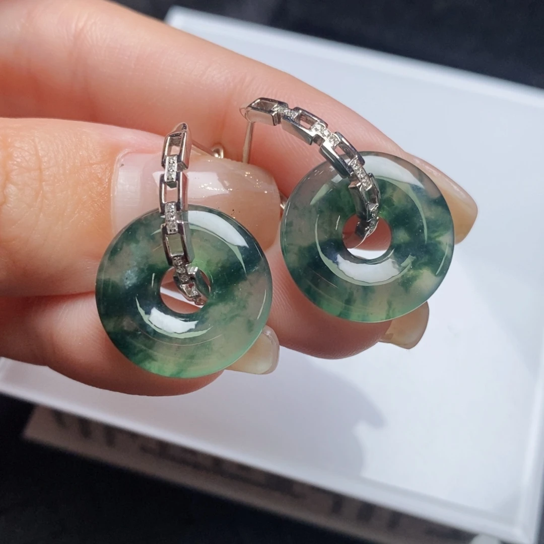 翡翠18K金镶嵌耳饰甜甜圈