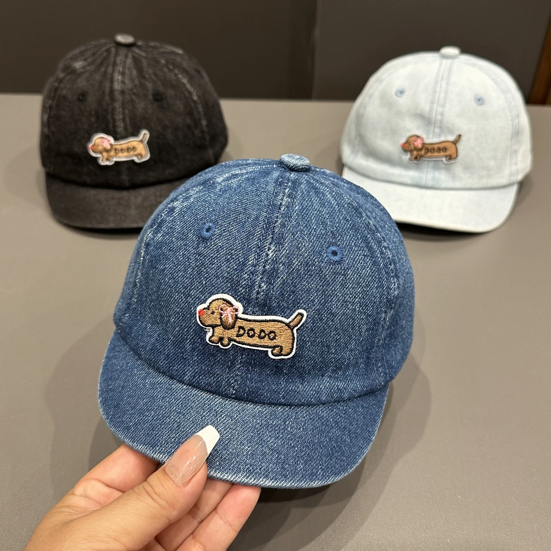 婴儿帽子男女童户外防晒帽春秋款牛仔棒球帽宝宝腊肠狗遮阳鸭舌帽