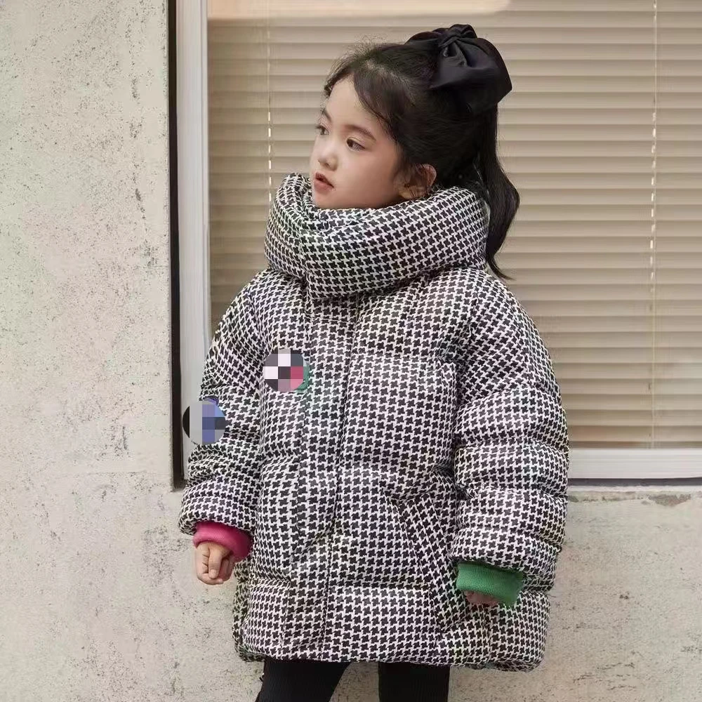 2024冬季新款千鸟格款女童棉服外套冬款加绒加厚保暖可爱男童