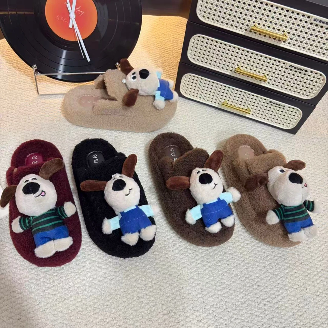 2025秋冬季新款网红时尚厚底加绒防滑包头外头熊毛毛鞋毛拖