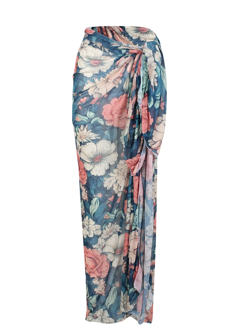 碎花沙滩裹裙印花高腰身裙时尚游泳批纱披肩围巾复古气质温泉