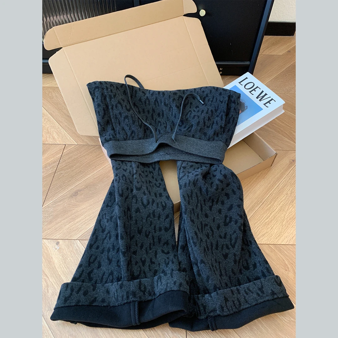 加绒豹纹裤子女2025新款今年流行爆款冬季加厚高腰抽绳休闲阔腿裤