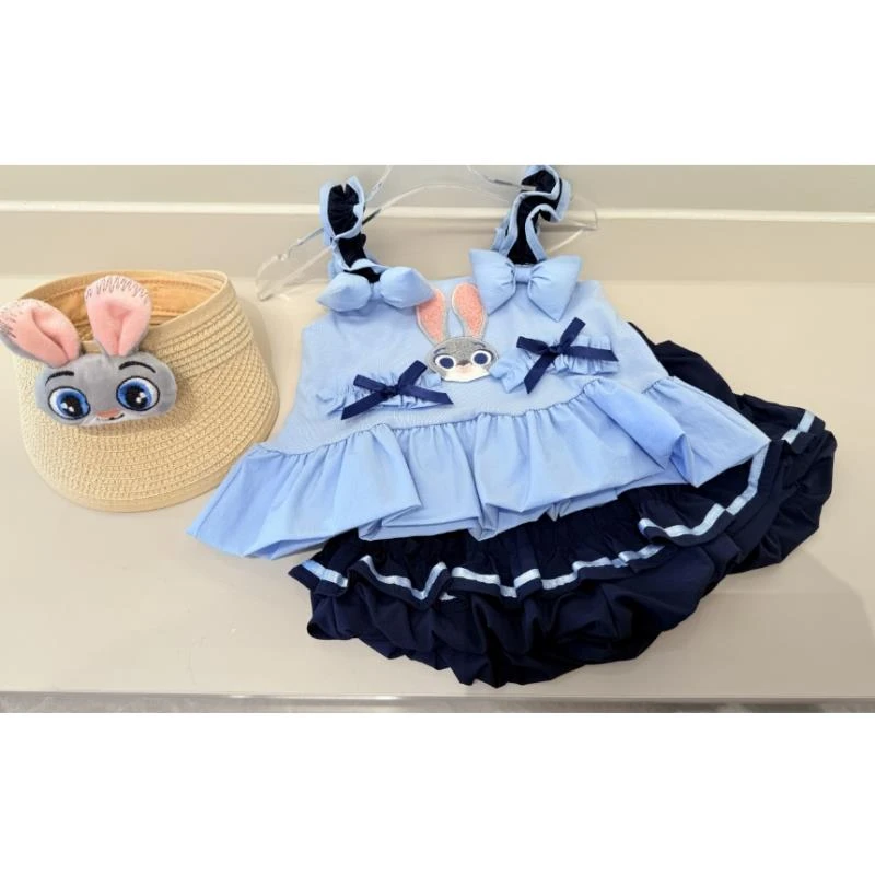 【现货】女童夏季卡通清凉花苞裤背心两件套薄款兔子儿童套装XY2503