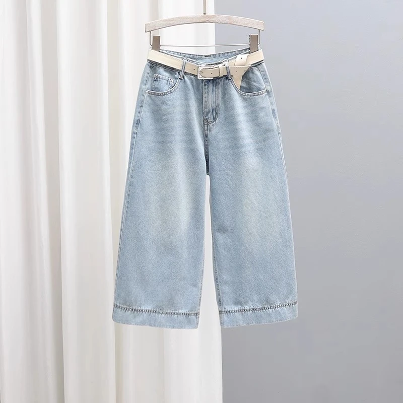 夏季高腰7分阔腿裤2025款复古无弹宽松显瘦直筒裤休闲百搭牛仔裤