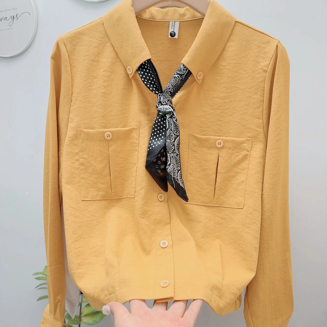 2025秋季新款宽松显瘦百搭休闲气质丝巾领衬衫时尚外穿小衫上衣女
