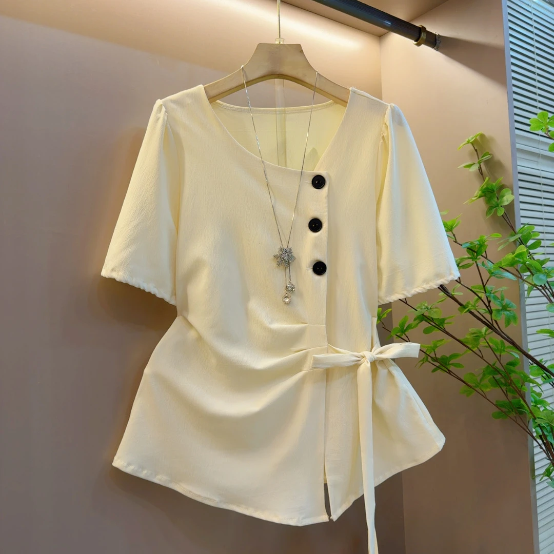 2025夏季新款名媛百搭时尚收腰显瘦设计潮流洋气上衣（长70左右）