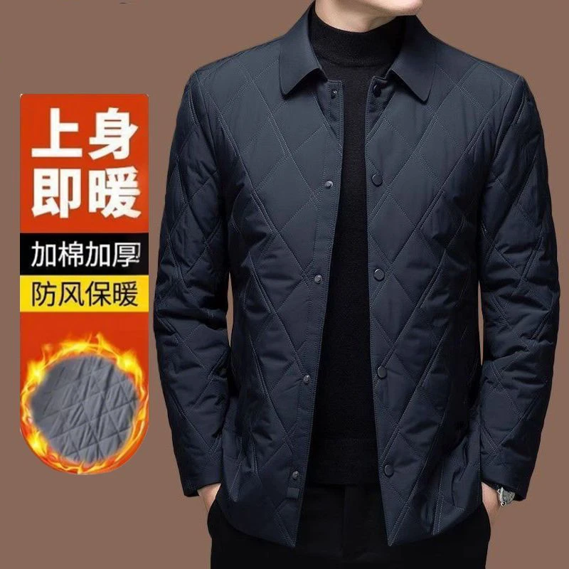 秋冬季新款商务休闲保暖耐磨防风棉服中老年男士加绒翻领男士棉衣