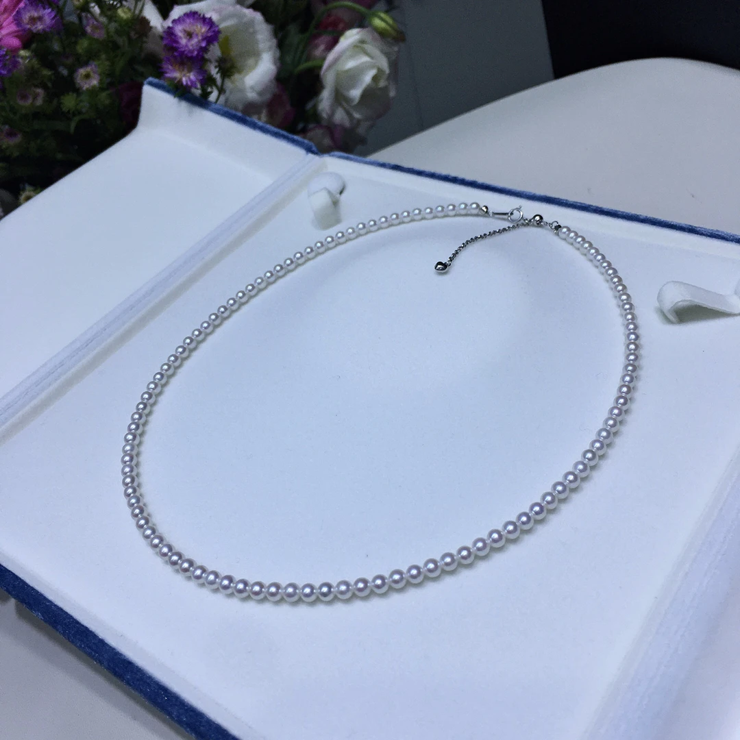 简约精致头档小米珠珍珠项链3.5-4mm超强镜面光 淡水S925银百搭
