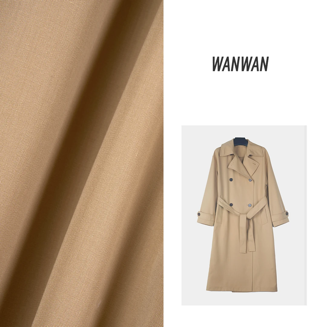 WANWAN【露珠风衣】薄款桑蚕丝绵羊毛精纺平纹布气质中长款风衣