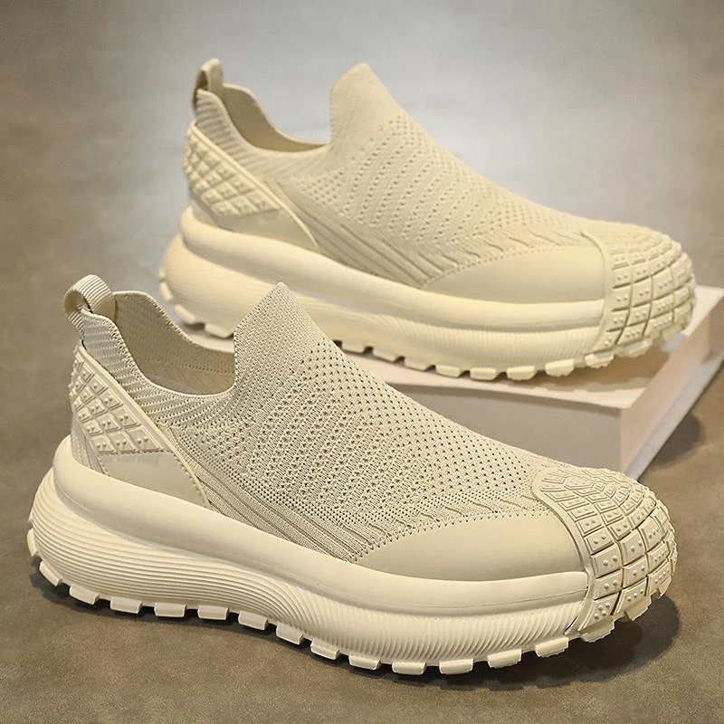 潮牌男鞋秋季透气飞织网面休闲鞋一脚蹬时尚跑步鞋耐磨防滑运动鞋