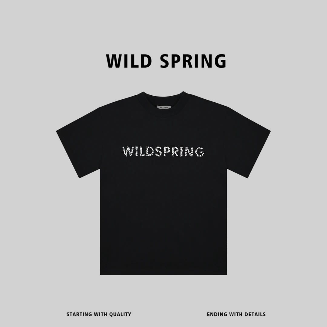 WILD SPRING品牌 夏季字母烫钻T恤纯棉休闲宽松百搭短袖 63016#