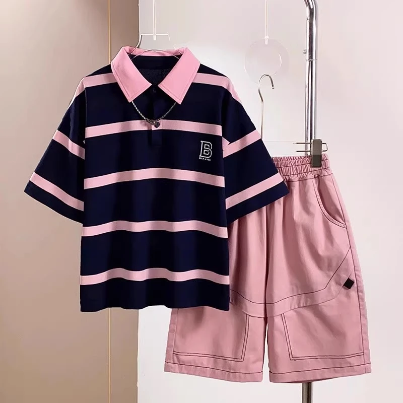 男童夏装套装2025新款男孩帅气时髦痞帅儿童装夏季薄款POLO衫潮酷