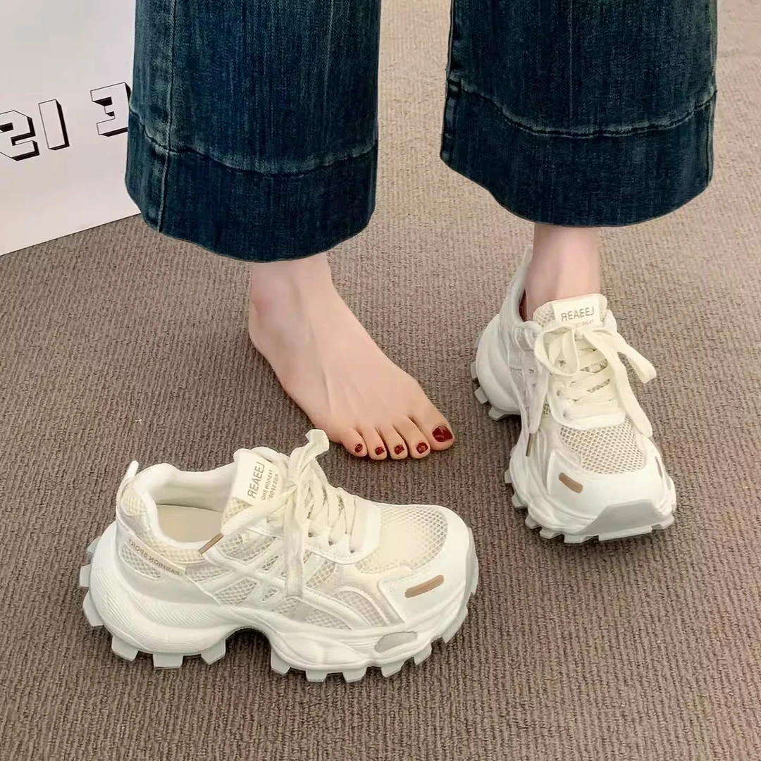 厚底老爹鞋女2025新款爆款夏季女鞋子网面透气增高小白休闲运动鞋