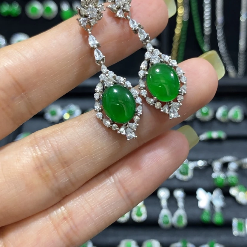 【闪购商品】翡翠银S925镀金镶嵌耳饰