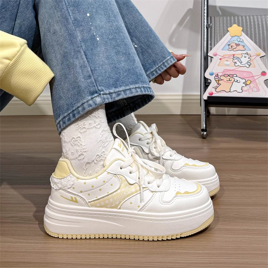 回力厚底大头鞋女春季新款暖色系百搭简约波点板鞋韩版设计小白鞋