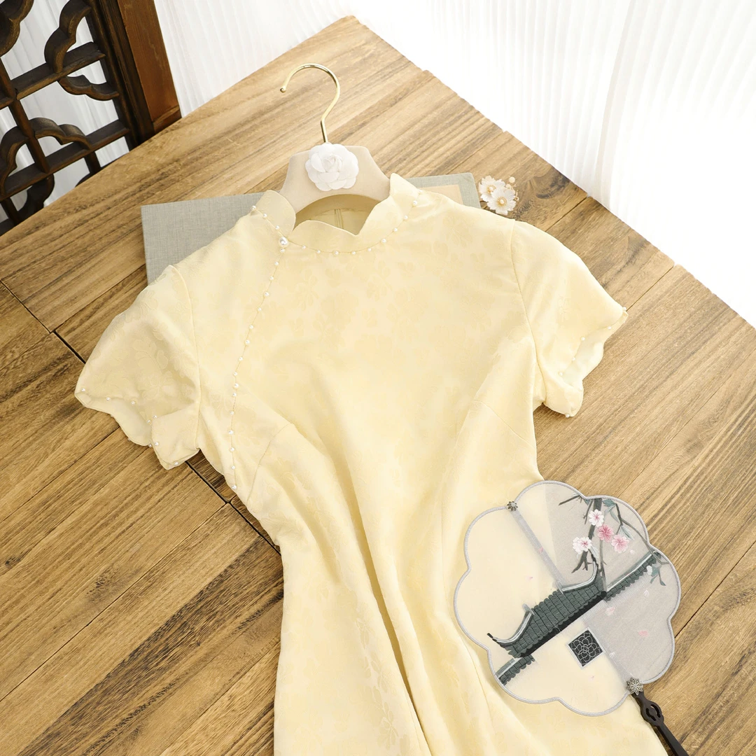 俏娘鱼黄色优雅新中式改良短袖旗袍女2025夏季新款日常可穿年轻款