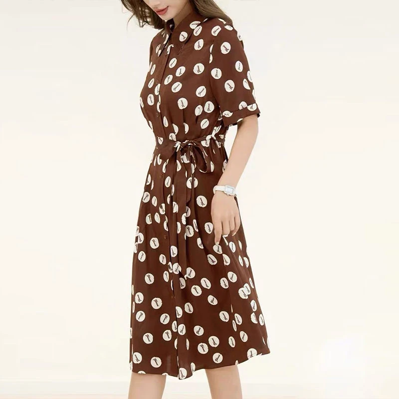 【羽墨】82033波点裙夏季新款开衫裙中长款提花花萝连衣裙显瘦