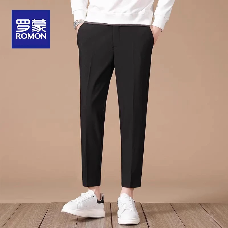 罗蒙九分小西裤子男款春秋款垂感修身小脚休闲长裤男士直筒西装裤