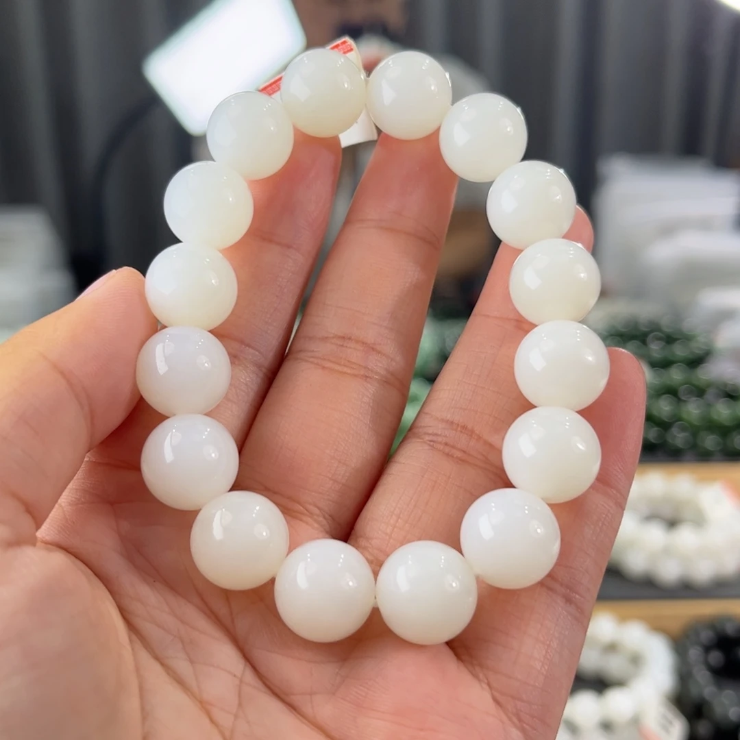 手链未镶嵌和田玉新疆且末白玉卡13圆珠