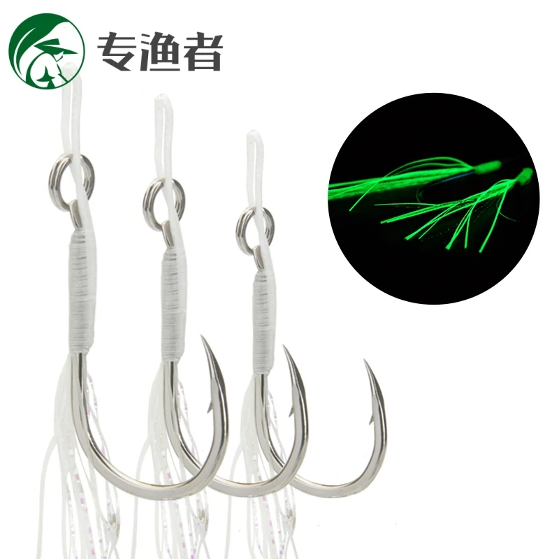 夜光铁板钩倒刺钓鱼钩路亚铁板钩夜光手工绑毛钩单钩夜光双钩