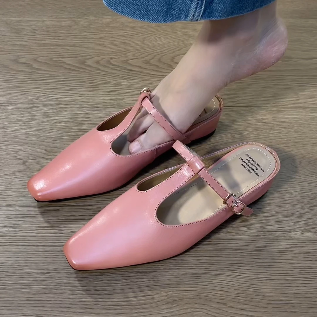 夏季2025年新款气质小方头包头拖舒适百搭懒人小众时尚真皮半拖鞋