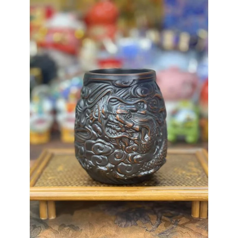 w2731紫陶纯手工双龙戏珠茶道筒