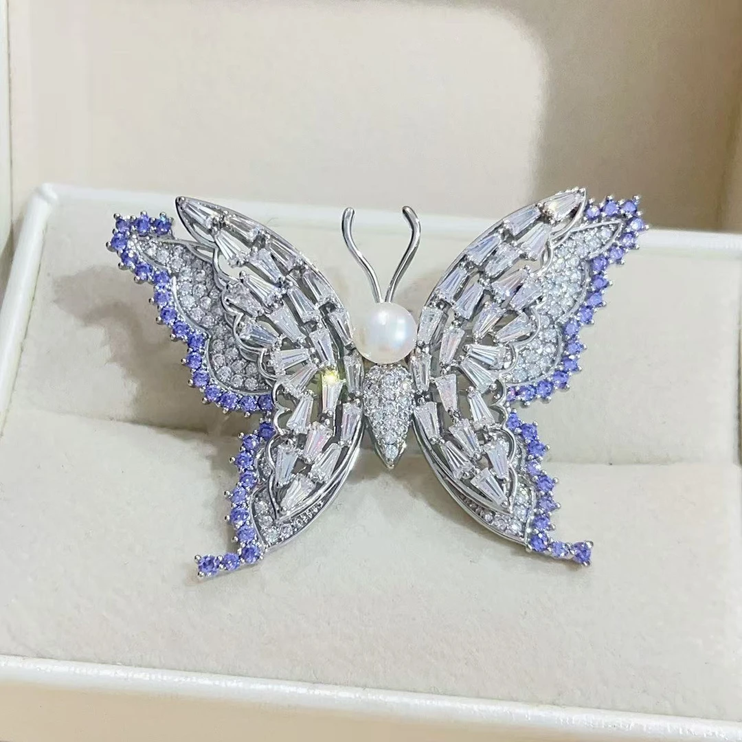 kasiya/卡思雅 铜合金锆石胸针 时尚银紫色蝴蝶胸针百搭款