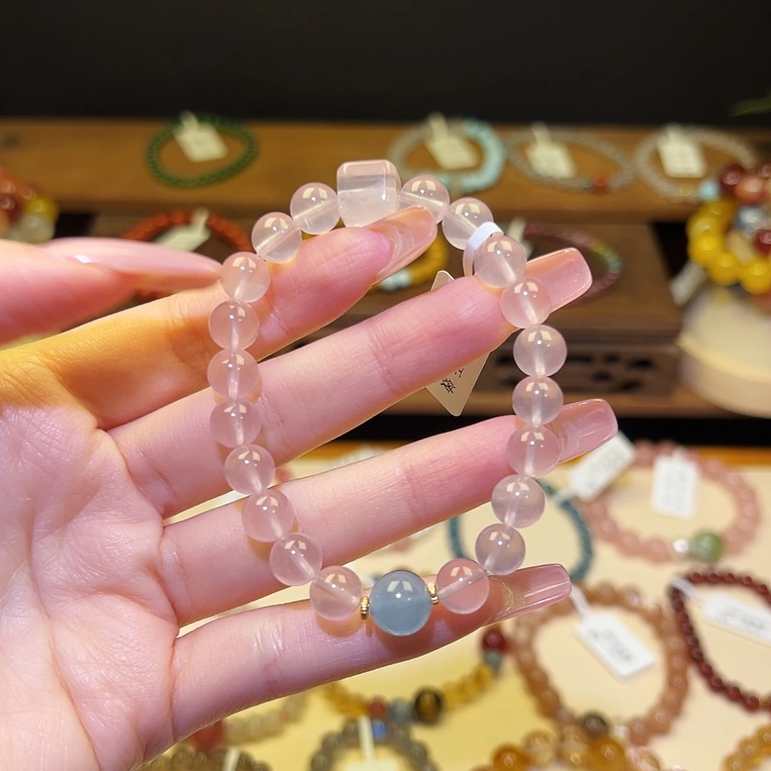 水晶手串银S925镀金镶嵌粉2003