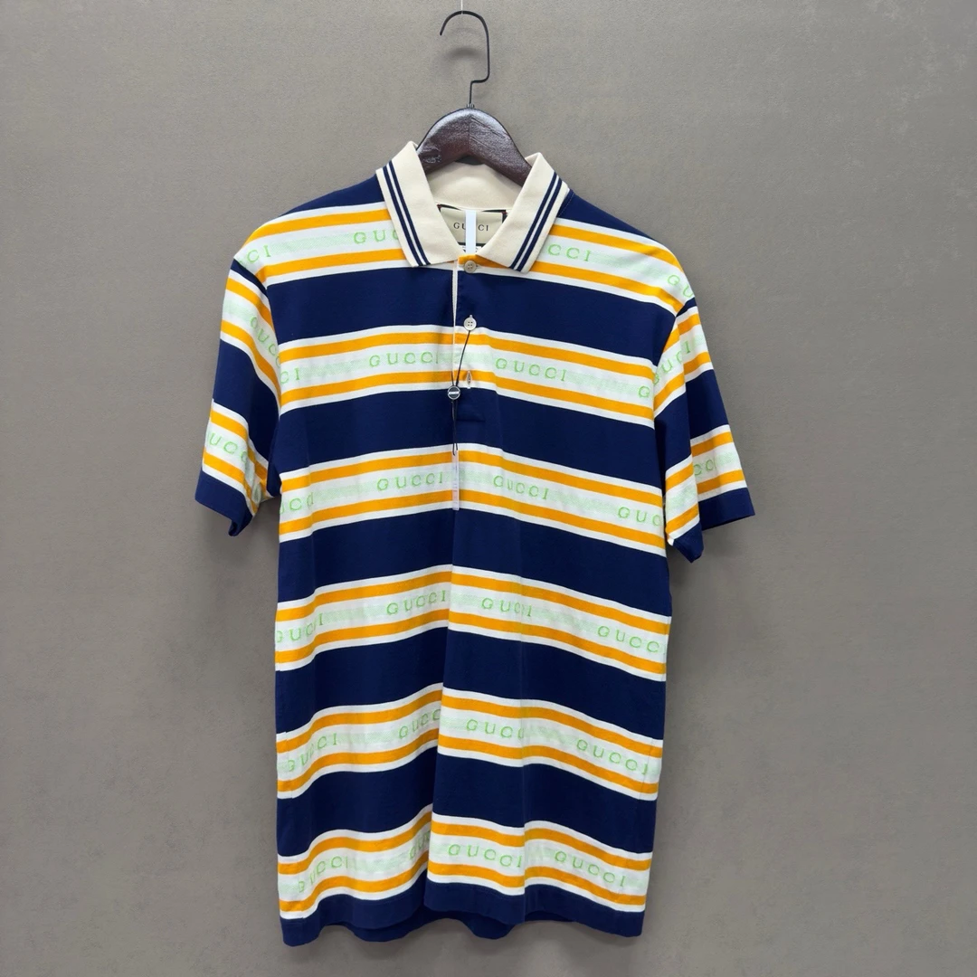 99新 GUCCI/古驰 Logo满印条纹短袖Polo衫ys000419