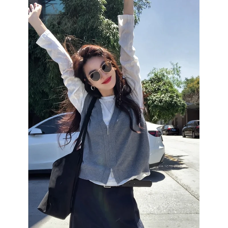 巨好看的两件套早秋穿搭韩系针织马甲打底衫套装女2025超火一整套