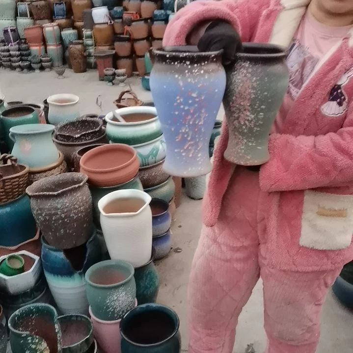 红陶口14高26两个盆子