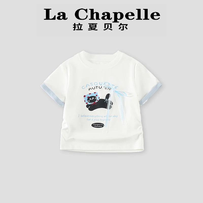 La Chapelle【拉夏贝尔】夏季新款洋气休闲卡通猫咪儿童T恤LD452