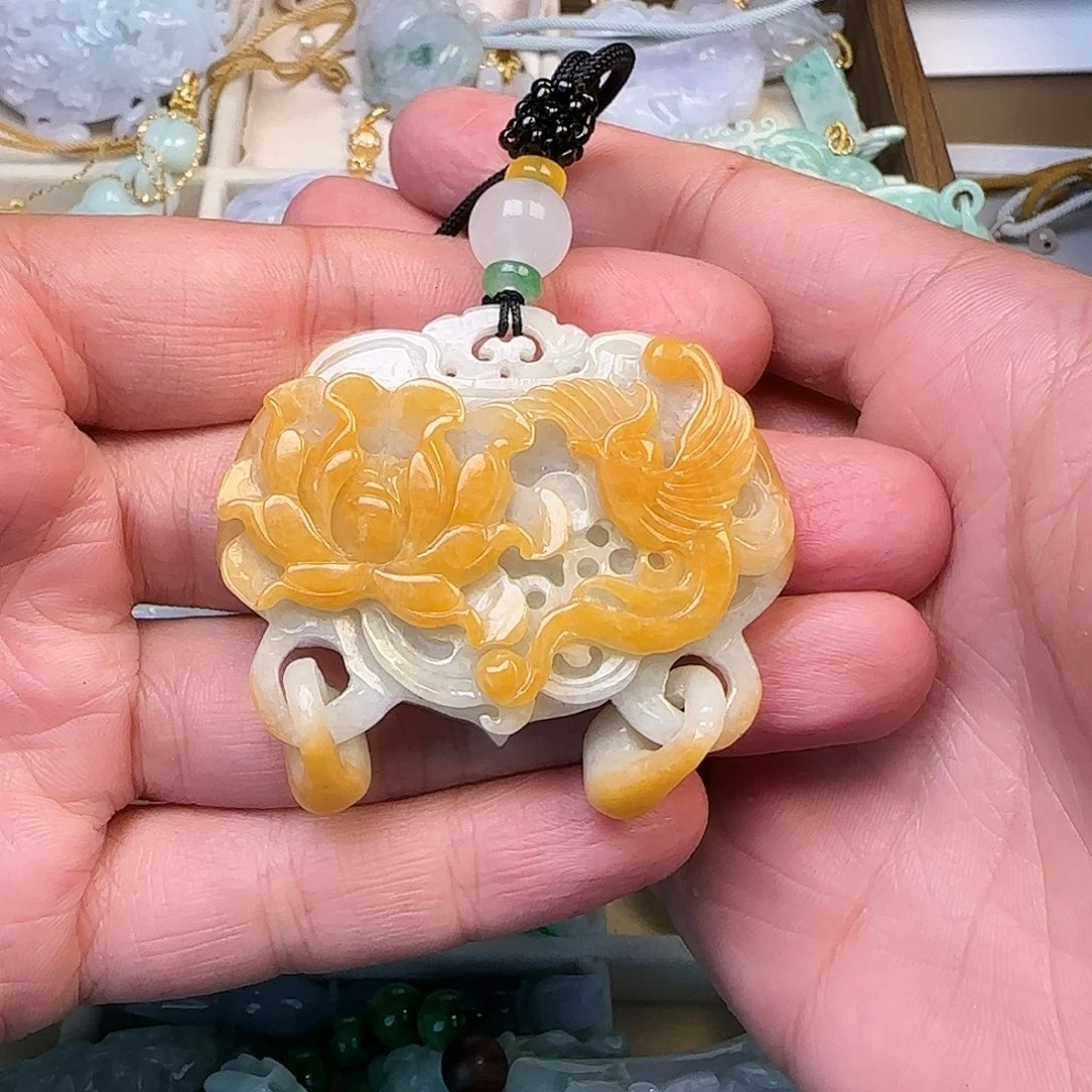 翡翠未镶嵌颈饰平**福凤凰黄翡翠