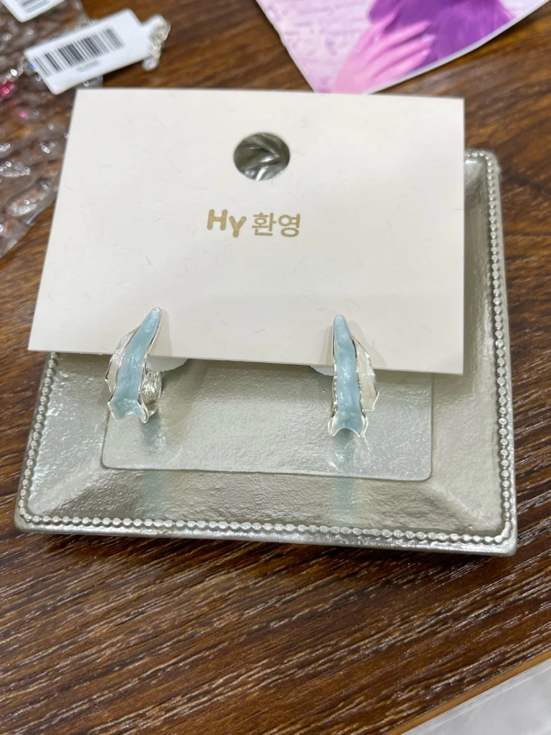 铜合金珐琅耳饰 052几何原创设计拼色轻奢小众耳钉白色
