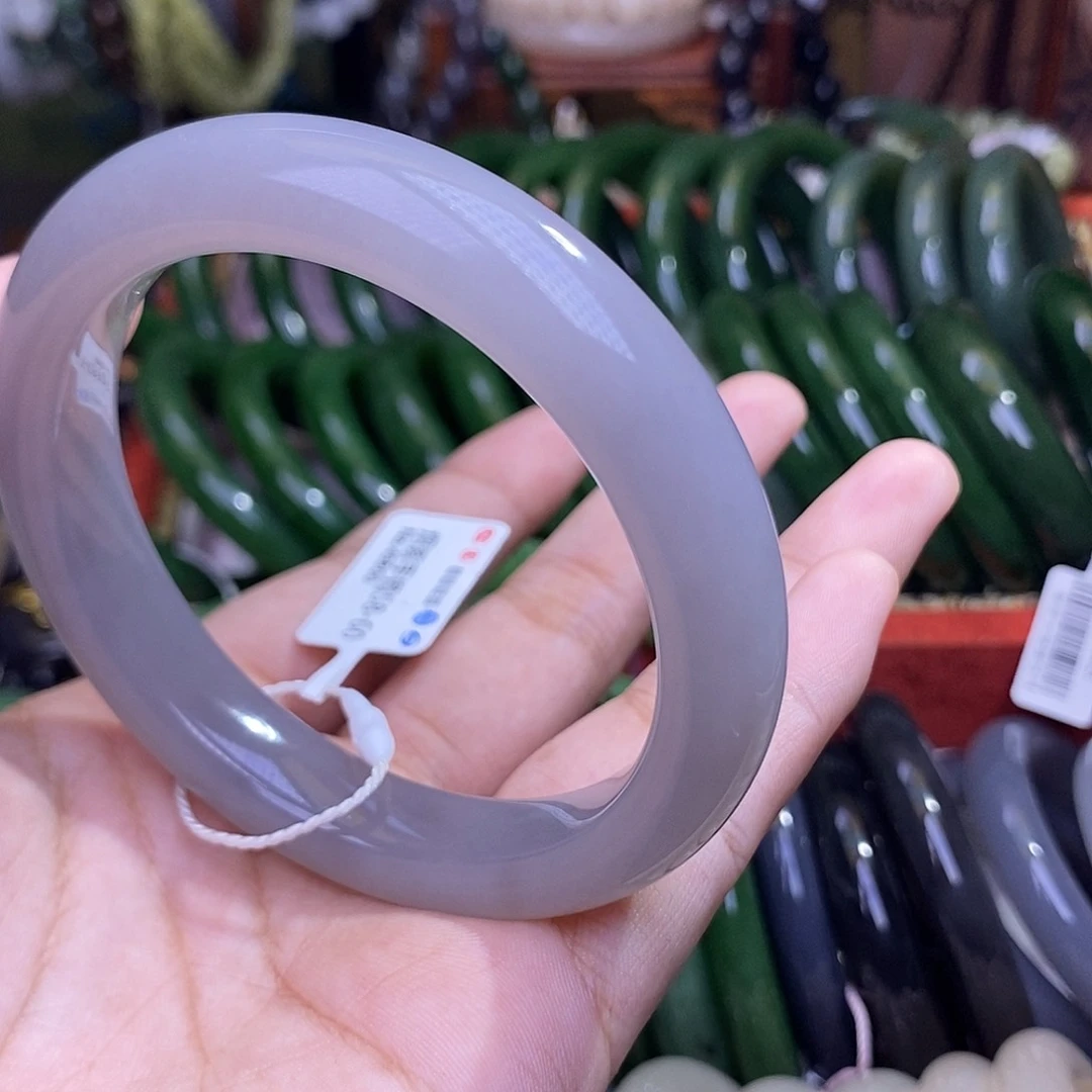 、***进和田玉手镯未镶嵌浓烟紫冰底手镯59