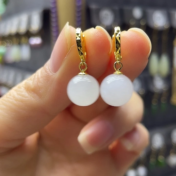 和田玉银S925镶嵌耳饰