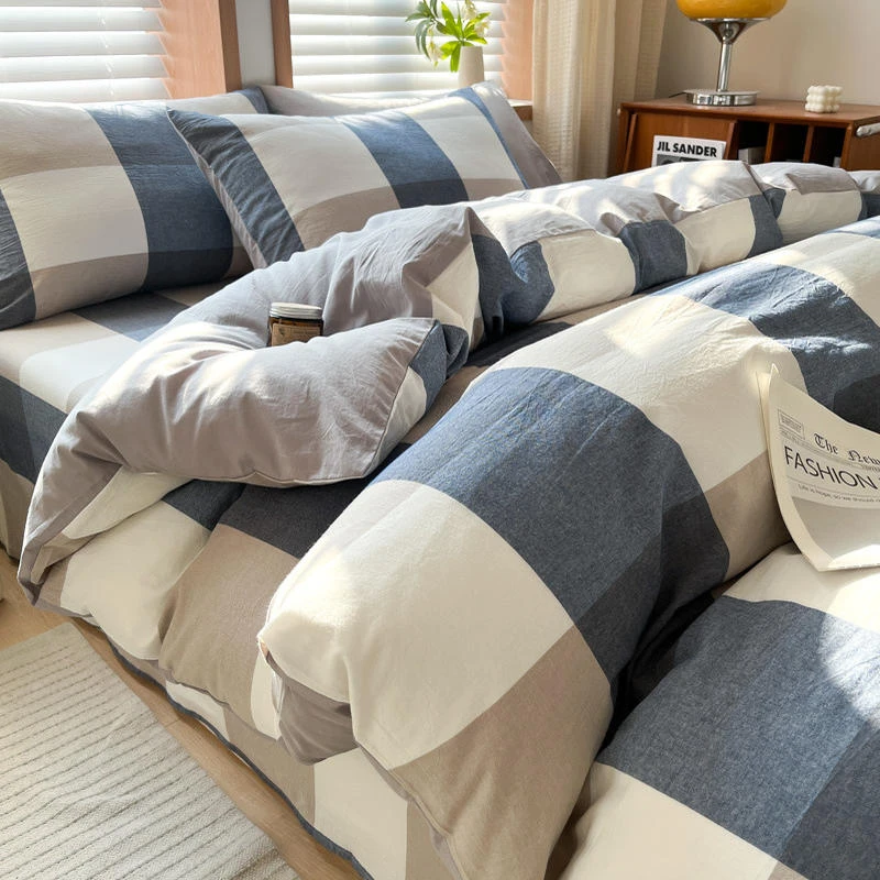 色织水洗棉纯棉四件套全棉被套床单床笠学生宿舍三件套床上用品