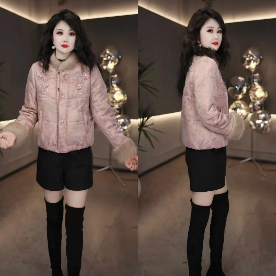 【外套】提花缎冬季新款时尚洋气气质百搭减龄加厚保暖棉服外套