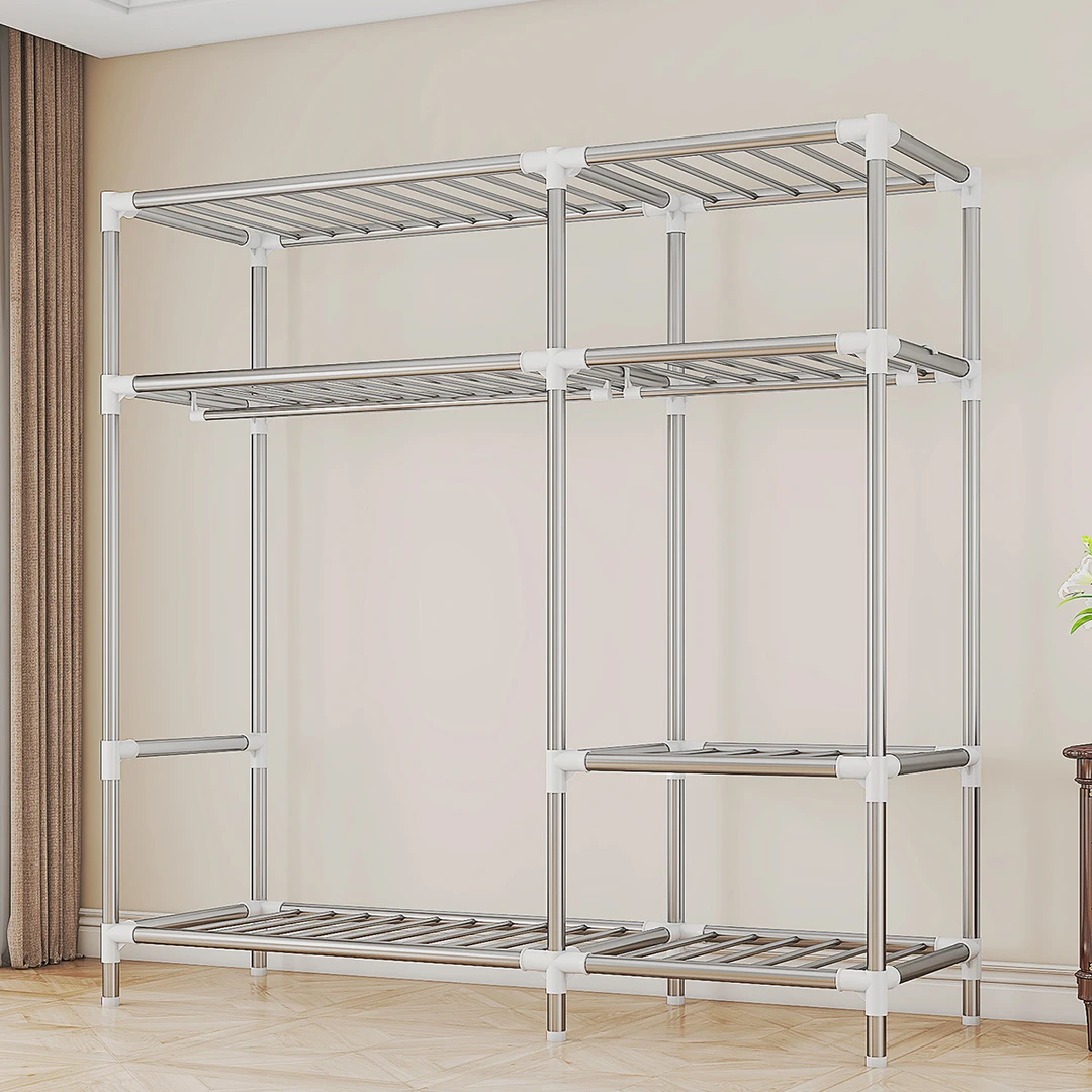 加粗布艺简易全钢架双人收纳柜经济型现代衣柜钢管简约布衣柜加固