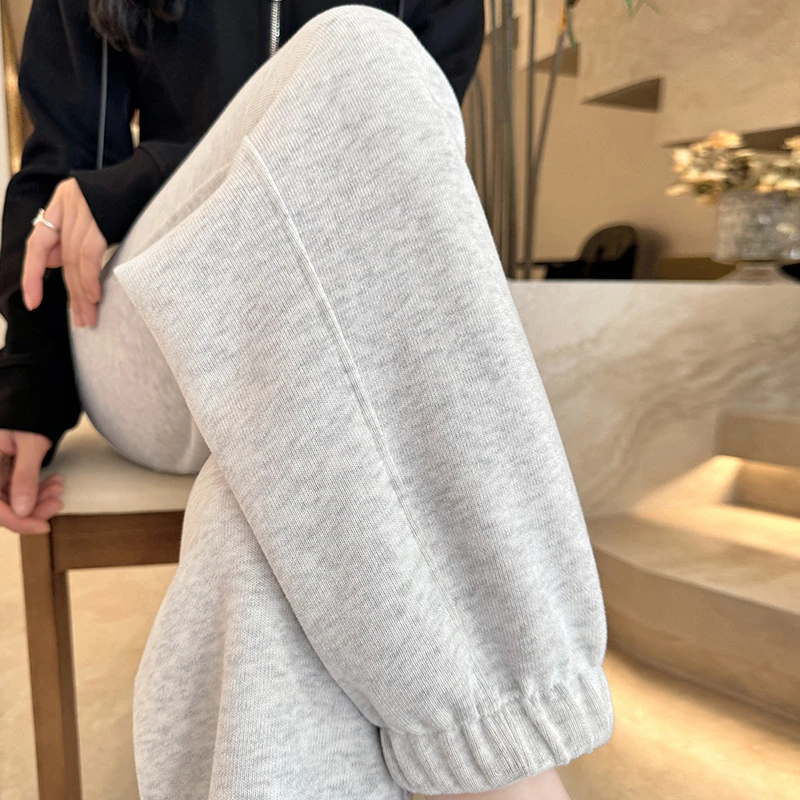 秋冬灰蓝色秋季休闲运动裤女加绒加厚小个子休闲百搭九分束卫裤