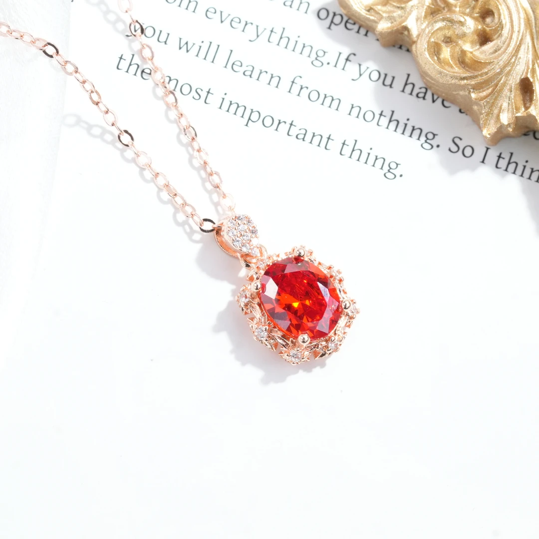 铜合金合成锆石项链 铜合金 合成立方氧化锆 红色项链7126-2