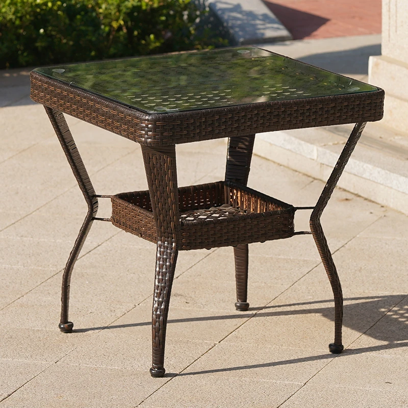 小圆桌茶桌藤桌椅手工编织喝茶钢化玻璃加厚耐高温